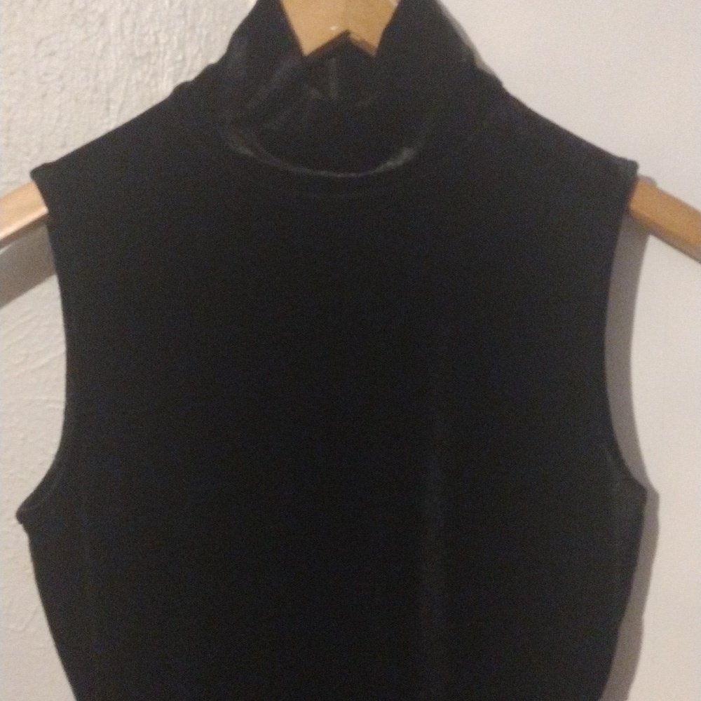 The Drop Black Velvet Mock Neck Ruched Asymmetrical Mini Dress XS - Picture 6 of 9